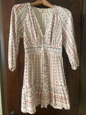 Shoshanna Stripe Button-Front Women’s Dress in Ivory with Multi-Color Accents